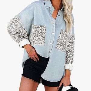 Leopard Contrast Denim Jacket
